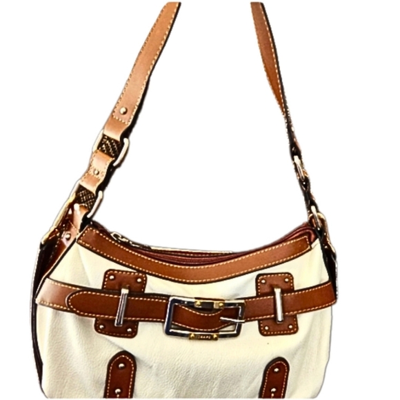Chaps Ralph Lauren Leather Crossbody & Shoulder Western Preppy Boho White Tan - Picture 2 of 7